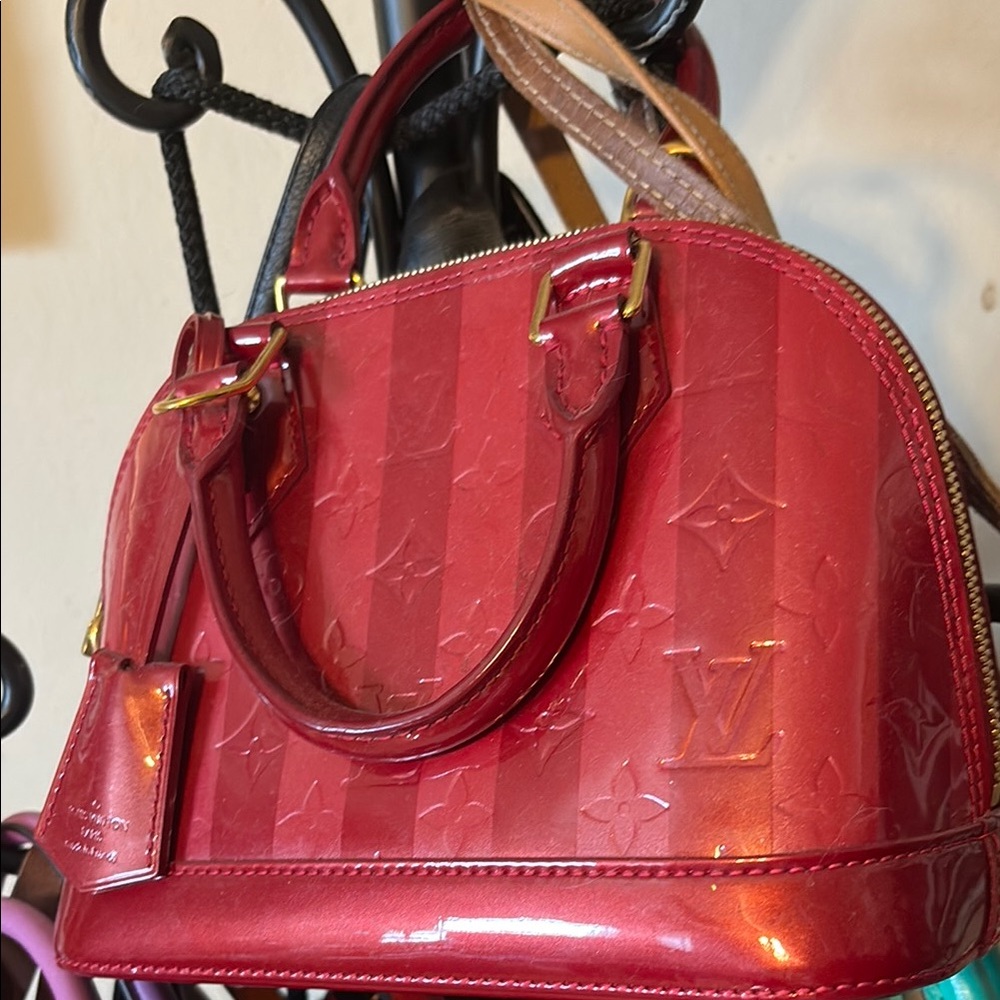 Louis Vuitton Red pink striped Alma Handbag